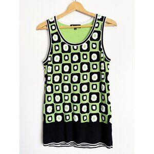 Berek Women’s Green Sequin Geometric Sleeveless Sweater Top Layering Artsy